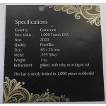 1 Unze Silber Kamerun 1000 Francs  Precious Jewel Bars Rubin 2020